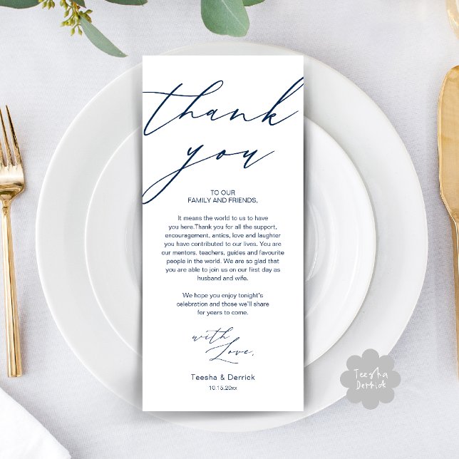 Modernes Hochzeitsessen Probe Danke Karte (Modern Wedding Rehearsal Dinner Thank You Card in navy Blue)