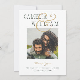 Modernes Hochzeitsheim-Grün-Gold DANK IHNEN FOTO i Einladung