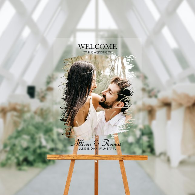 Modernes Hochzeitskaffee - Foto willkommen Acrylschild (Make a dazzling entrance and warmly greet guests with our captivating photo acrylic wedding sign!)