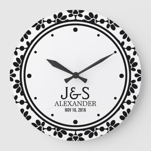 Modernes Hochzeitskaffee Personalisiert Große Wanduhr (Vorderseite)