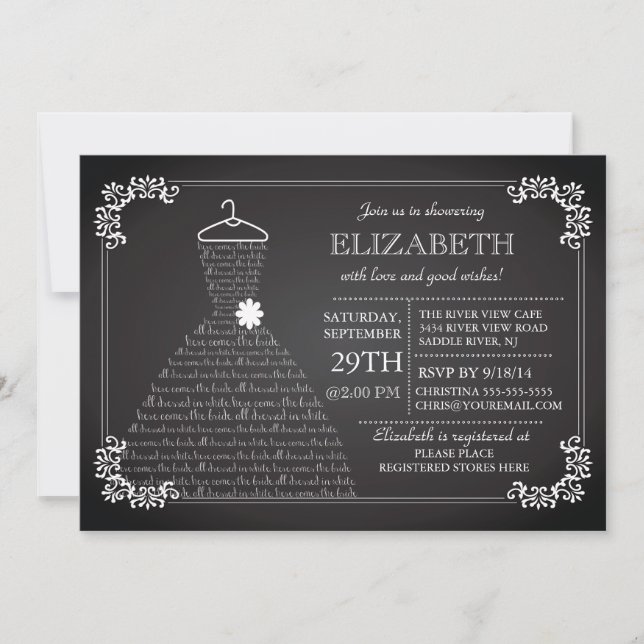 Modernes Hochzeitskleid-Brautparty Einladung (Vorderseite)