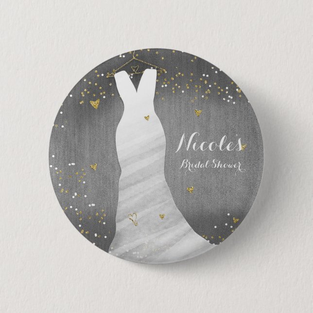 Modernes Hochzeitskleid Confetti Hearts Brautparty Button (Vorderseite)