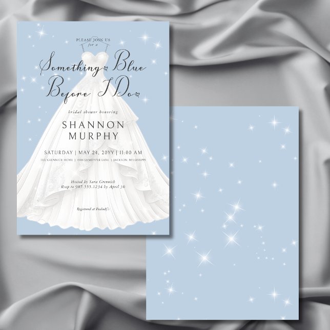 Modernes Hochzeitskleid Etwas Blue Sparkle Dusche Einladung (Modern Wedding Dress Something Blue Sparkle Shower Invitation)