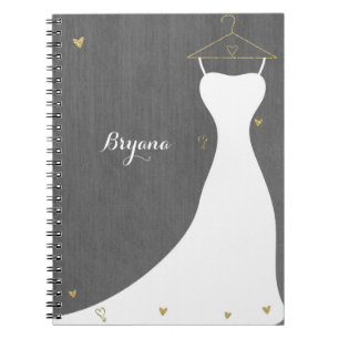 Modernes Hochzeitskleid & Gold Hearts Brautparty Notizblock