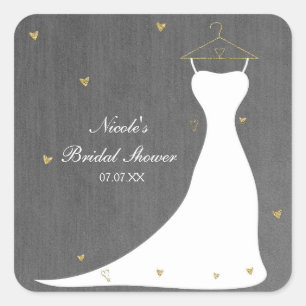 Modernes Hochzeitskleid & Gold Hearts Brautparty Quadratischer Aufkleber