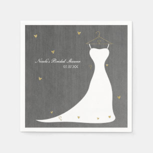 Modernes Hochzeitskleid & Gold Hearts Brautparty Serviette