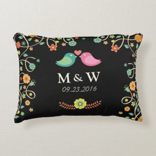 Modernes Hochzeitspaar-Monogram Floral Love Birds  Dekokissen