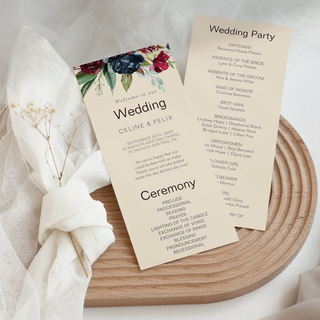 Modernes Hochzeitsprogramm der Burgunder Marine Bl Programm (Von Creator hochgeladen)