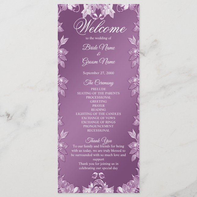 Modernes Hochzeitsprogramm für Lilac Floral Programm (Vorderseite)
