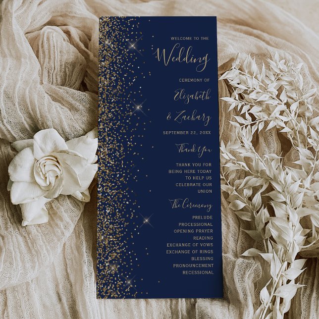 Modernes Hochzeitsprogramm für Navy Blue Gold Glit (Von Creator hochgeladen)