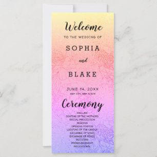 Modernes Hochzeitsprogramm für Regenbogen und Blum