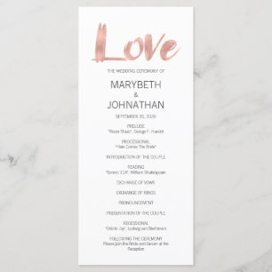 Modernes Hochzeitsprogramm für Rose Gold Liebe Programm