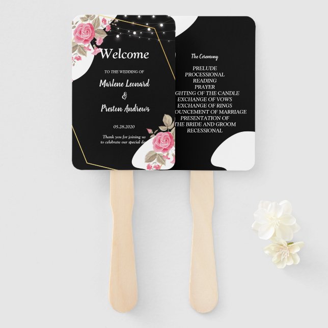 Modernes Hochzeitsprogramm mit rosa Bläschen Fächer (Vorne und Hinten)