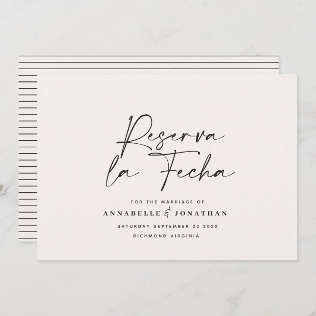Modernes Hochzeitsreserva la Fecha Creme Black Ret Save The Date (Vorne/Hinten)