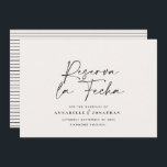 Modernes Hochzeitsreserva la Fecha Creme Black Ret Save The Date<br><div class="desc">Moderne klassische Typografie fett Hochzeit Reserva la Fecha Karte. Mit moderner,  eleganter Typografie und gestreiftem Backer-Design. Farben können individuell angepasst werden.</div>