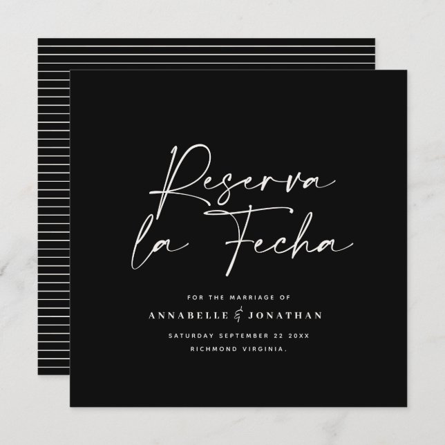 Modernes Hochzeitsreserva la Fecha Creme Black Ret Save The Date (Vorne/Hinten)
