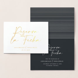 Modernes Hochzeitsreservat la Fecha Creme Gold Folienkarte