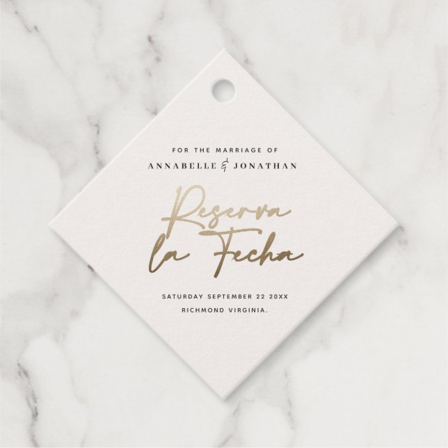 Modernes Hochzeitsreservat la Fecha Creme gold Ret Geschenkanhänger (Vorderseite)