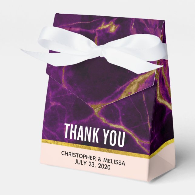Modernes Hochzeitssemble aus Lila und goldenem Abs Geschenkschachtel (Vorderseite)