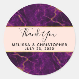 Modernes Hochzeitssemble aus Lila und goldenem Abs Runder Aufkleber