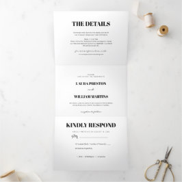 Modernes Hochzeitssemble mit UAWG und Details Dreifach Gefaltete Einladung