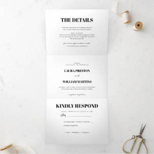 Modernes Hochzeitssemble mit UAWG und Details Dreifach Gefaltete Einladung