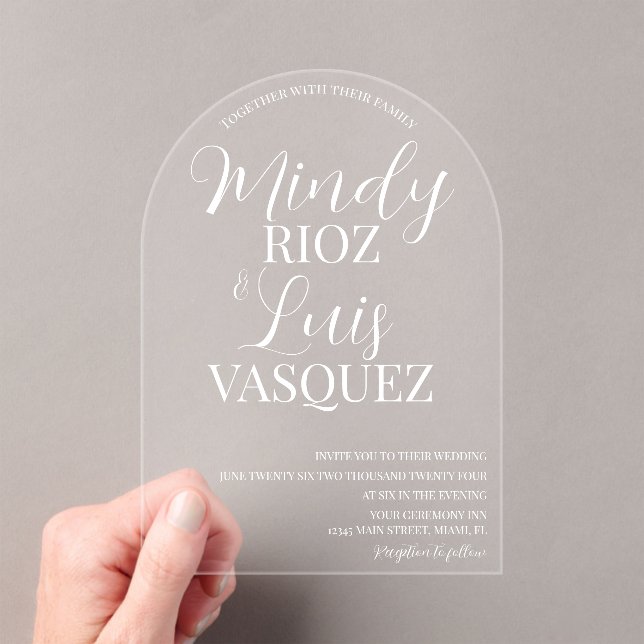 Modernes Hochzeitsskript weiß Acryleinladungen (Insitu (Handheld))