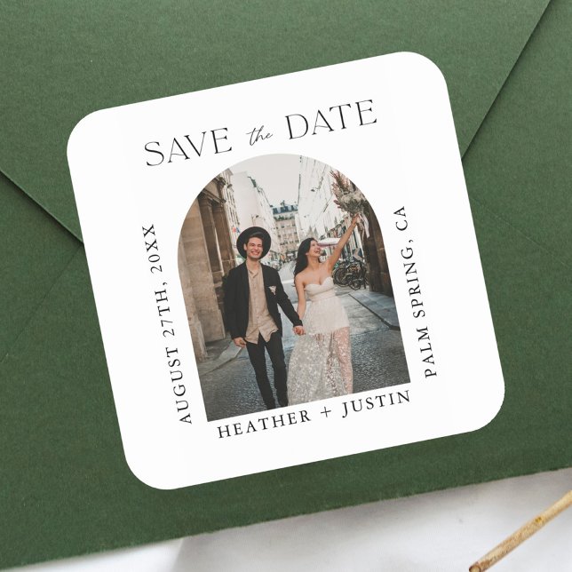 Modernes Hochzeitsstil Save the Date Quadratischer Aufkleber (Von Creator hochgeladen)