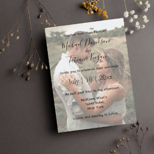 Modernes Hochzeitstag Foto verblasst Overlay Einla Einladungspostkarte