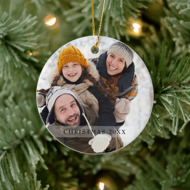 Modernes Holiday Family Foto Schneeflocken Keramik Ornament (Baum)