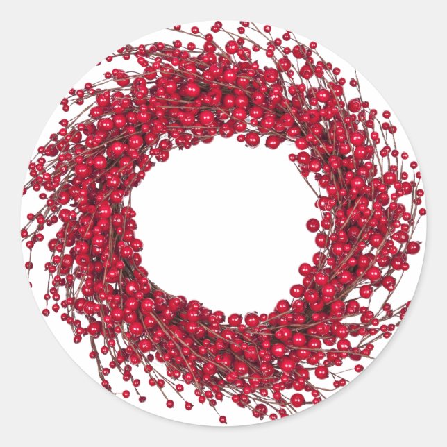 Modernes Holiday Red Berry Wreath Runder Aufkleber (Vorderseite)