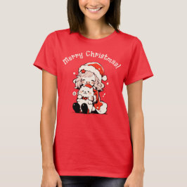 Modernes Holiday Whimsical Girl mit Dog Weihnachte T-Shirt