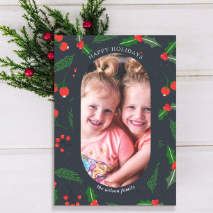 Modernes Holly Berries Foto Feiertagspostkarte
