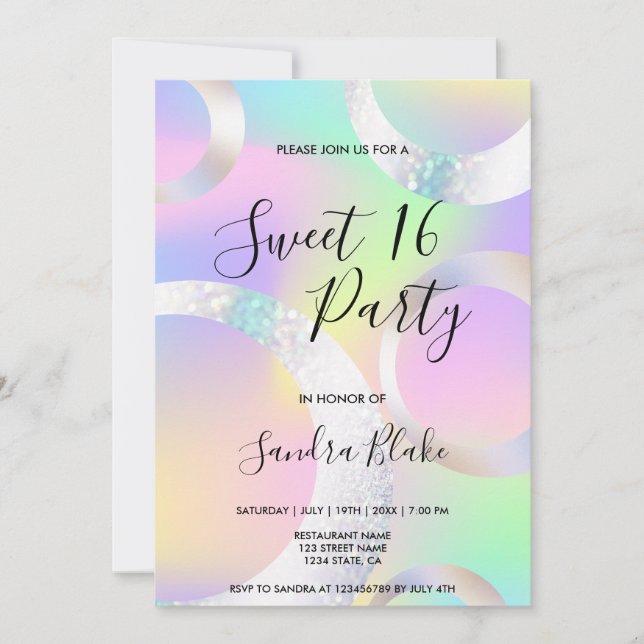 Modernes Holografisches Foil Unicorn-Farbdiagramm Einladung (Vorderseite)