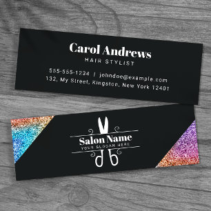 Modernes holografisches Glitter-Hairstylist-Logo Mini Visitenkarte