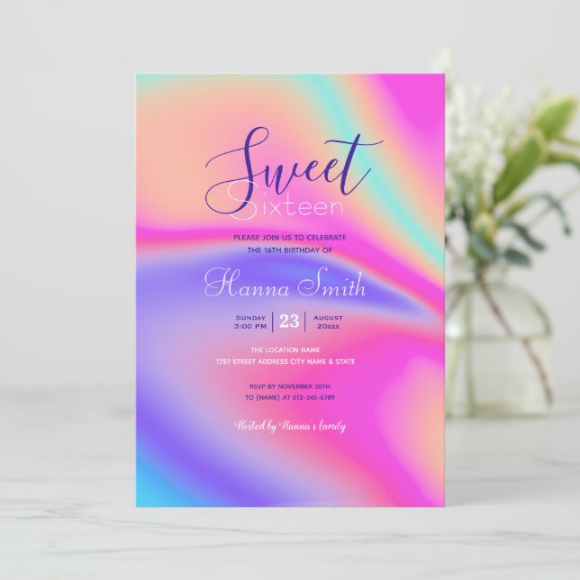 Modernes holografisches Gradient Swirl Design Einladung (Stehend Vorderseite)