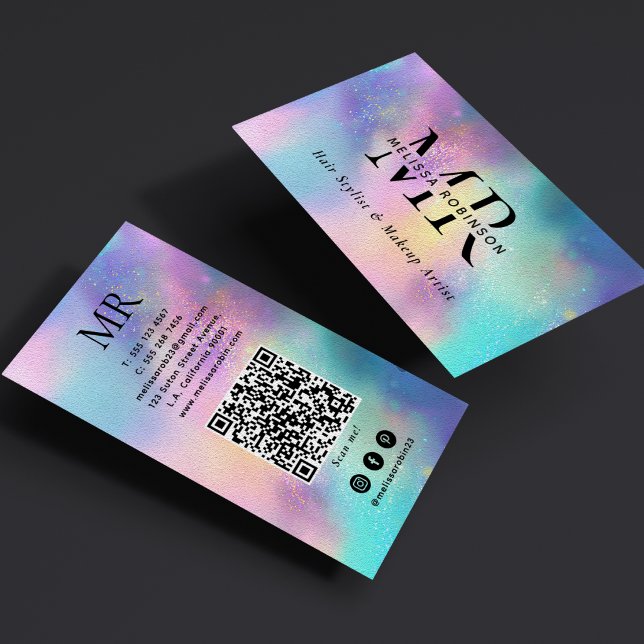 Modernes holografisches Monogramm QR-Code & Social Visitenkarte (Von Creator hochgeladen)