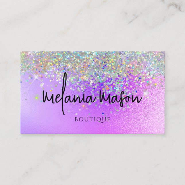 Modernes Holographic Glitzer Boutique Shop Lila Visitenkarte (Vorderseite)
