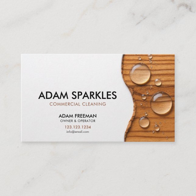Modernes Holzwasser tropft Kommerzielle Reinigung  Visitenkarte (Vorderseite)