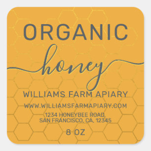Modernes Honey Jar Label Honeybee Apiary Yellow Quadratischer Aufkleber
