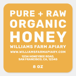Modernes Honey Jar Label Honeybee Apiary Yellow Quadratischer Aufkleber
