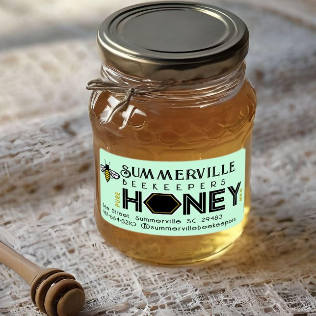 Modernes Honey-Label mit Hexagon-Grenze und Biene (Von Creator hochgeladen)