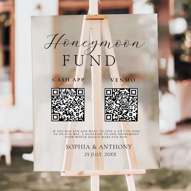 Modernes Honeymoon Fund QR Code Akronylic Wedding  Acrylschild (Von Creator hochgeladen)