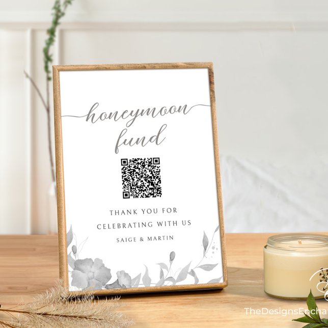 Modernes Honeymoon Fund Signieren Minimaler Blumen Einladung (Modern Simple Wedding Honeymoon Fund Sign Minimalist Boho Floral Wedding Poster TheDesignsEnchanted)