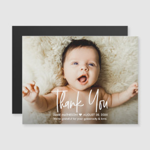 Modernes horizontales Foto Baby Danke Overlay Magneteinladung