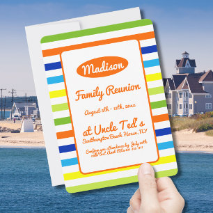 Modernes Hot Orange Summer Stripes Family Wiederse Einladung