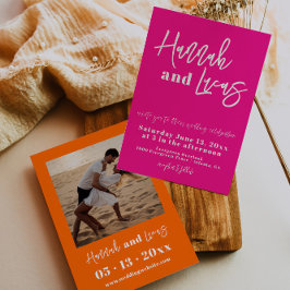 Modernes Hot Pink feines Foto Hochzeitseinladung Einladung