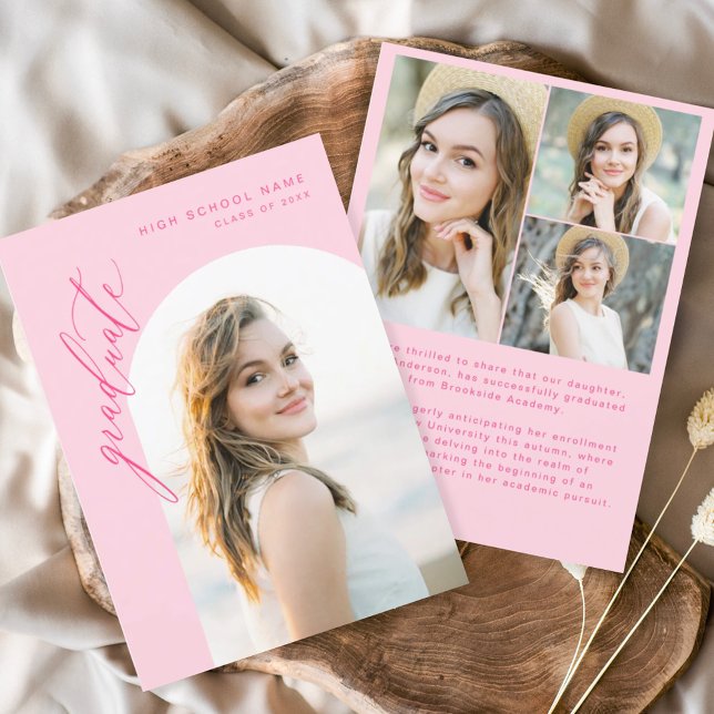 Modernes Hot Pink Foto Abschluss Graduate Ankündigung (Von Creator hochgeladen)