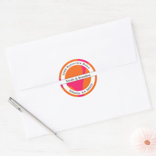 Modernes Hot Pink und Orange Abstrakt Runder Aufkleber