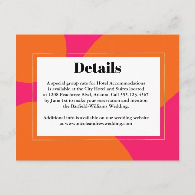 Modernes Hot Pink und Orange Abstrakt Wedding RSVP Begleitkarte (Vorderseite)